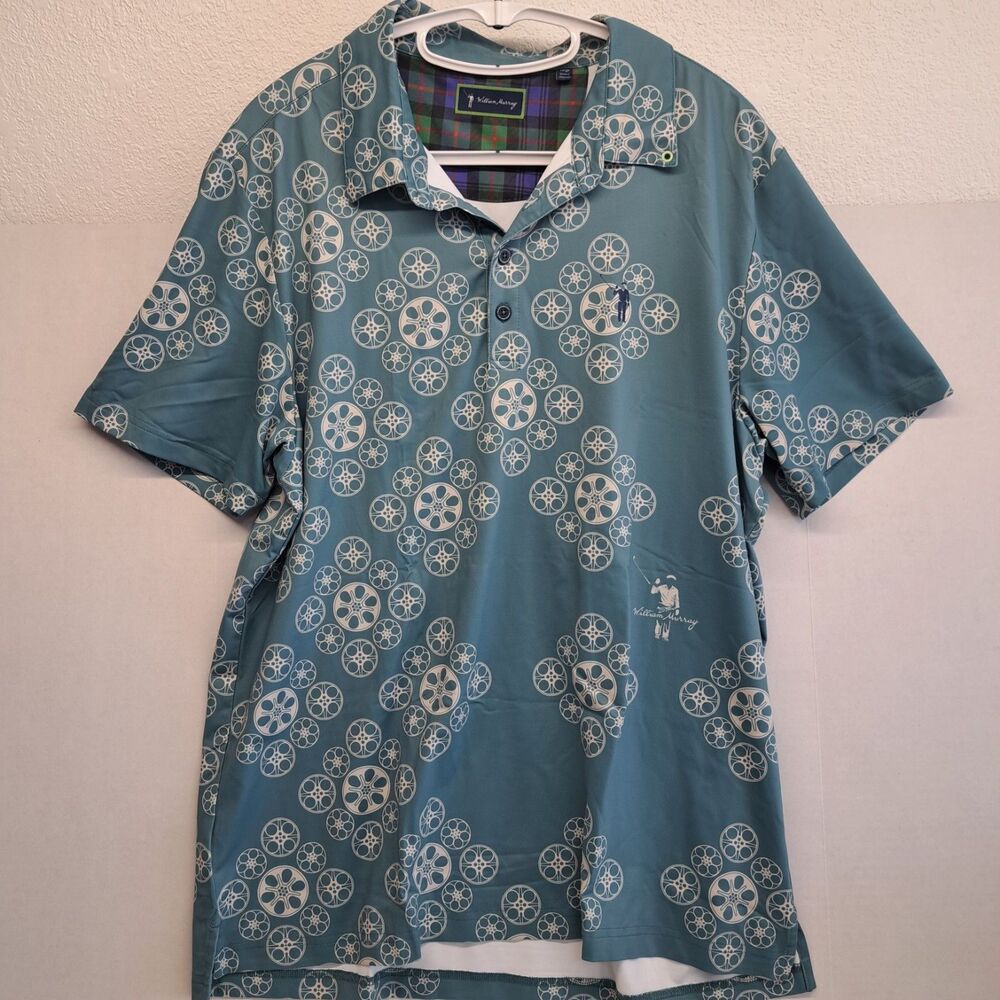 William Murray Polo Shirt Men's L Teal Golf - Keepin it Reel Polo - Movie Reel